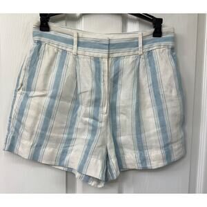 FRAME 100% linen High Waist Shorts Casual Size 2 White Blue Stripes Travel Beach